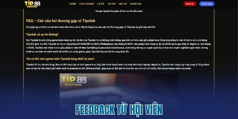 Tipclub - Sự Trỗi Dậy Của Ông Vua Ngành Cá Cược Đổi Thưởng 3 Feedback từ hội viên