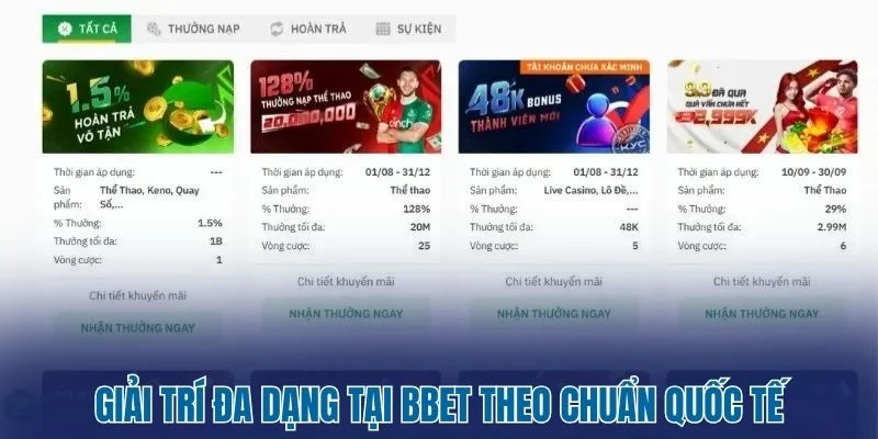 BBET - Hệ Sinh Thái Cược Hiện Đại Và Tối Ưu Trải Nghiệm 2 Giải trí đa dạng tại BBET theo chuẩn quốc tế