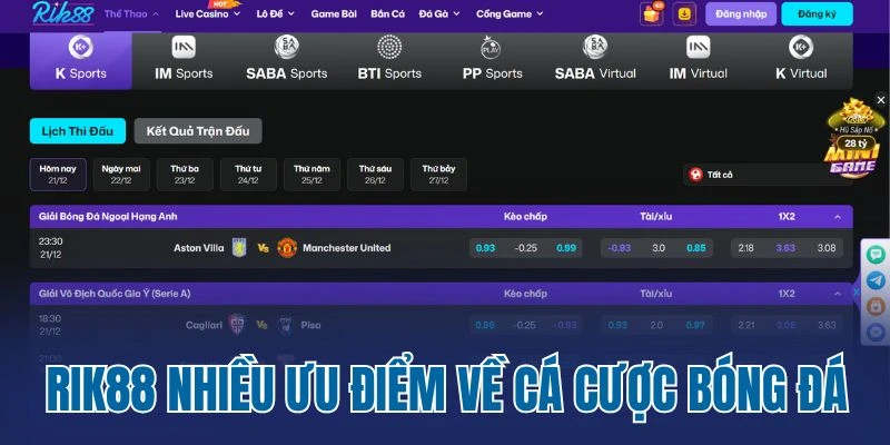 Rik88 nhiều ưu điểm về cá cược bóng đá