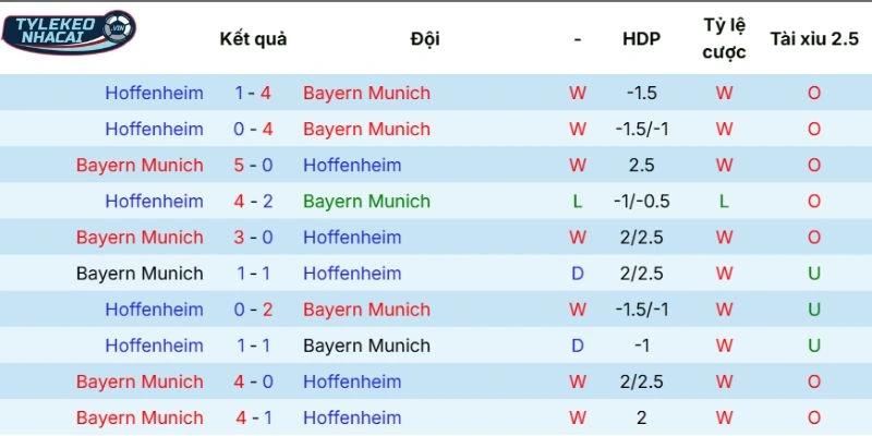 Kèo Nhà Cái Bayern Vs Hoffenheim Hôm Nay Ngày 08/02/2026 - Bundesliga 5 Quá khứ chạm trán Bayern vs Hoffenheim